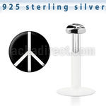 bilg53 bio flex labret w 3mm flat silver top w peace logo