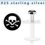 bilg55 bio flex labret w 3mm pirate flag flat silver top
