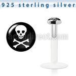 bilg5 bio flex labret w 3mm flat silver top w skull logo