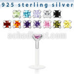 bilq3 bioflex labret w silver top w square 3mm prong set cz