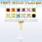 bilq3rg bioflex labret w gold silver w square 3mm prong set cz