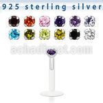bilz25m bioflex labret w sterling silver top w prong cz