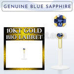 bioflex labret with 10kt gold w prong blue sapphire