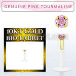 bioflex labret with 10kt gold w prong pink tourmaline