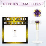 bioflex labret with push in 10kt gold w prong amethyst