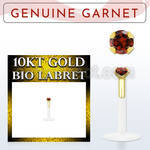 bioflex labret with push in 10kt gold w prong garnet