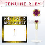 bioflex labret with push in 10kt gold w prong set ruby