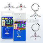blcp463 fake belly clip w a dangling plain bird w a crystal 