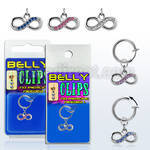 blcp617 fake belly clip w a dangling infinity symbol w crystals 