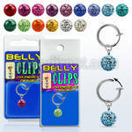 blcp626 fake belly clip w dangling 8mm ferido multi crystal ball