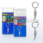 blcp653 fake belly clip w a dangling plain silver bird wing 