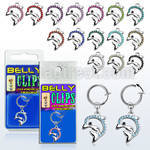 blcp672 fake belly clip w a dangling crystal studded dolphin 