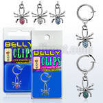 blcp673 fake belly clip w a dangling crystal studded spider 