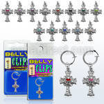 blcp694 fake belly clip w a dangling cross w skull 