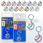 blcp723 fake belly clip w a dangling moon w the star w crystals 