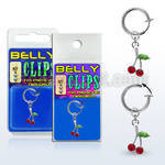 blcpch10 fake belly clip w a dangling tiny crystal cherry  
