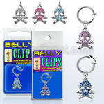 blcpsk5 fake belly clip w a dangling skull with crystals 