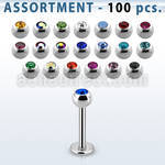blk05 bulk of 316l steel labrets w 3mm bezel set jewel balls