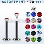 blk06 bulk of 316l steel labret with 2 5mm flat crystal tops