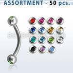 blk108 316l steel eyebrow bananas w 3mm bezel jewel ball