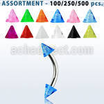 blk148 surgical steel eyebrow banana with 3mm acrylic uv cones