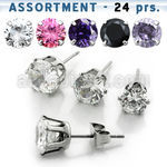 blk178 stainless steel earring stud with prong set 6 8mm cz