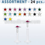 blk180 bio flex labret with silver star top w central crystal