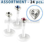 blk181 bio flex labret with silver heart top w central crystal