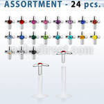blk182 bio flex labret with silver cross top w central crystal