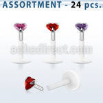 blk183 bio flex labret with 3mm prong set heart shaped cz