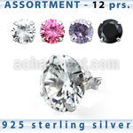 blk258g sterling silver earring stud with 9 12mm round cz