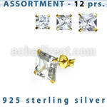blk265m 18k gold plated silver ear stud with 6 8mm square cz