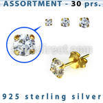 blk266s 18k gold plated silver ear stud with prong round cz