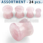 blk274 bulk of real rose quartz double flare stone plugs