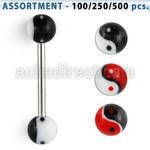 blk324 316l tongue barbell w 6mm acrylic ying yang ball
