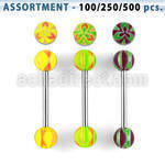 blk326 316l tongue barbell with 6mm acrylic flower ball