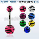 blk337 316l steel belly banana with 5 8mm zebra striped ball