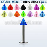 blk347 bulk of 316l steel labret with 3mm acrylic uv cones