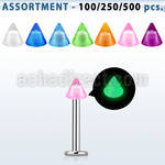 blk358 316l steel labret with 3mm acrylic glow in the dark cone