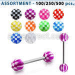 blk365 316l steel tongue barbell with 6mm acrylic checkered balls