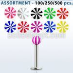 blk371 bulk of 316l steel labret with 3mm uv beach ball