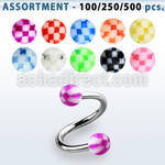 blk381 316l eyebrow spiral with 3mm acrylic checkered ball
