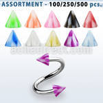 blk382 316l steel eyebrow spiral with 3mm acrylic checkered cone