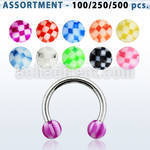 blk383 316l circular barbell w 3mm acrylic checkered ball