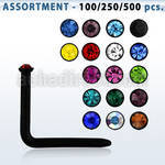 blk423 black acrylic nose stud with 1mm round crystal top