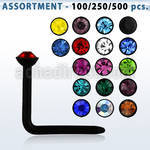 blk424 black acrylic nose stud with 2mm round crystal top