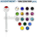 blk425 clear acrylic nose bone with 2mm ball top with crystal