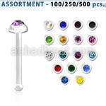 blk427 acrylic nose bone w heart top 1 4mm crystal in center