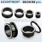 blk432 black acrylic screw fit flesh tunnel with clear crystal