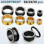blk433 pvd plated 316l steel screw fit tunnel with crystal rim